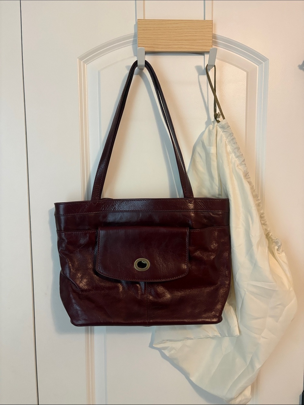 HOBO Burgundy Leather Shoulder Tote with Front Flap Pocket